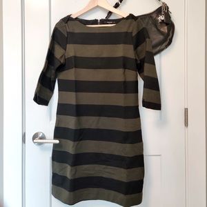 RW&Co. Olive and black Rugby striped sheath dress